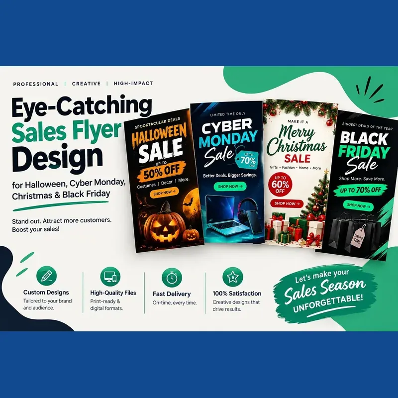 v1:c38ad77bf216 Holiday sales flyer design for Black Friday, Christmas or Halloween
